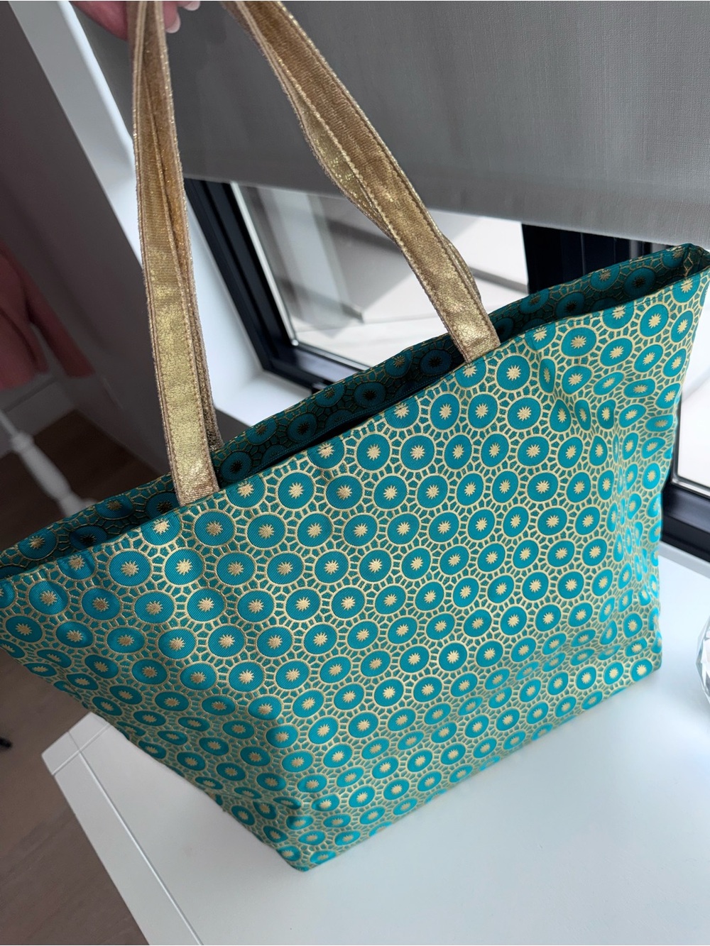 Stephanie Johnson Turquoise Gold Tote Bag Resort Beach Travel Bag